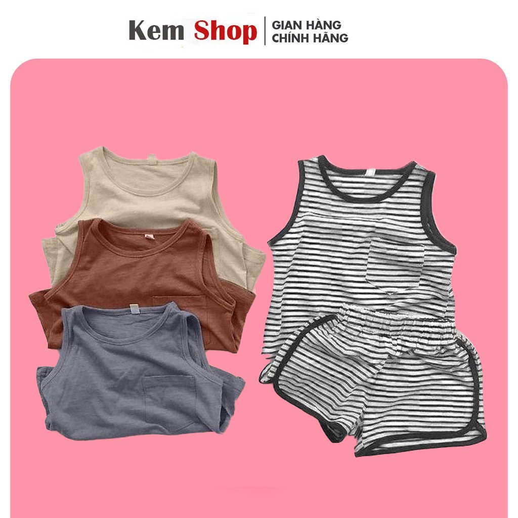 Bộ ba lỗ bé trai bé gái, quần áo trẻ em, đồ bộ sát nách phong cách Hàn Quốc cho bé vải cotton 100%- Kem Shop