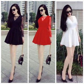 Đầm dài tay cổ v phối ren sang chảnh