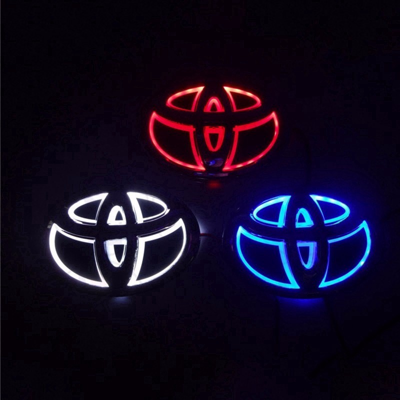 Logo Toyota có đèn LED 5D trắng/đỏ/xanh dương dán sau lưng xe hơi đèn cảm ứng