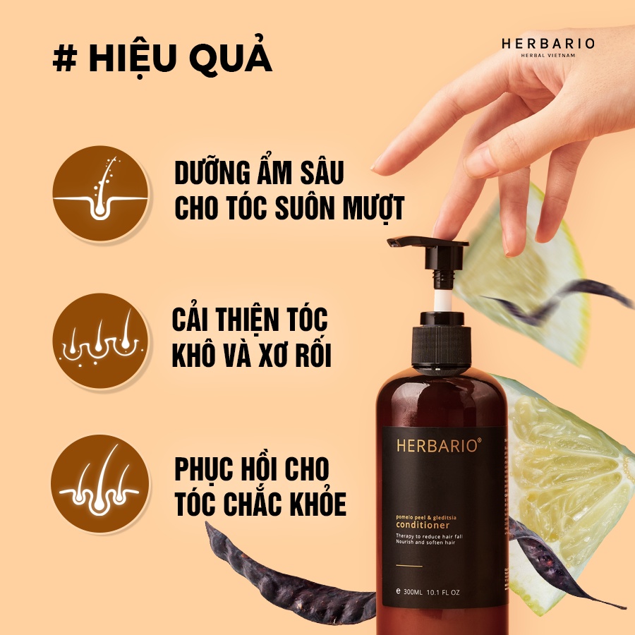 Bộ đôi Dầu Gội bồ kết & vỏ bưởi herbario 300ml + Dầu Xả Bồ Kết & vỏ bưởi Herbario 300ml TẶNG xịt dưỡng herbario 100ml