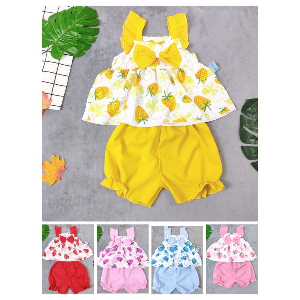 (giao màu ngẫu nhiên) Bộ Lụa Dây Cánh Tiên Phối Nơ Bé (6-14kg)