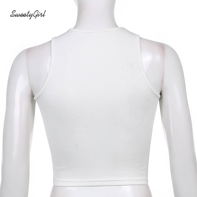 Áo tank top cổ tròn ôm dáng in chữ đơn giản dành cho nữ