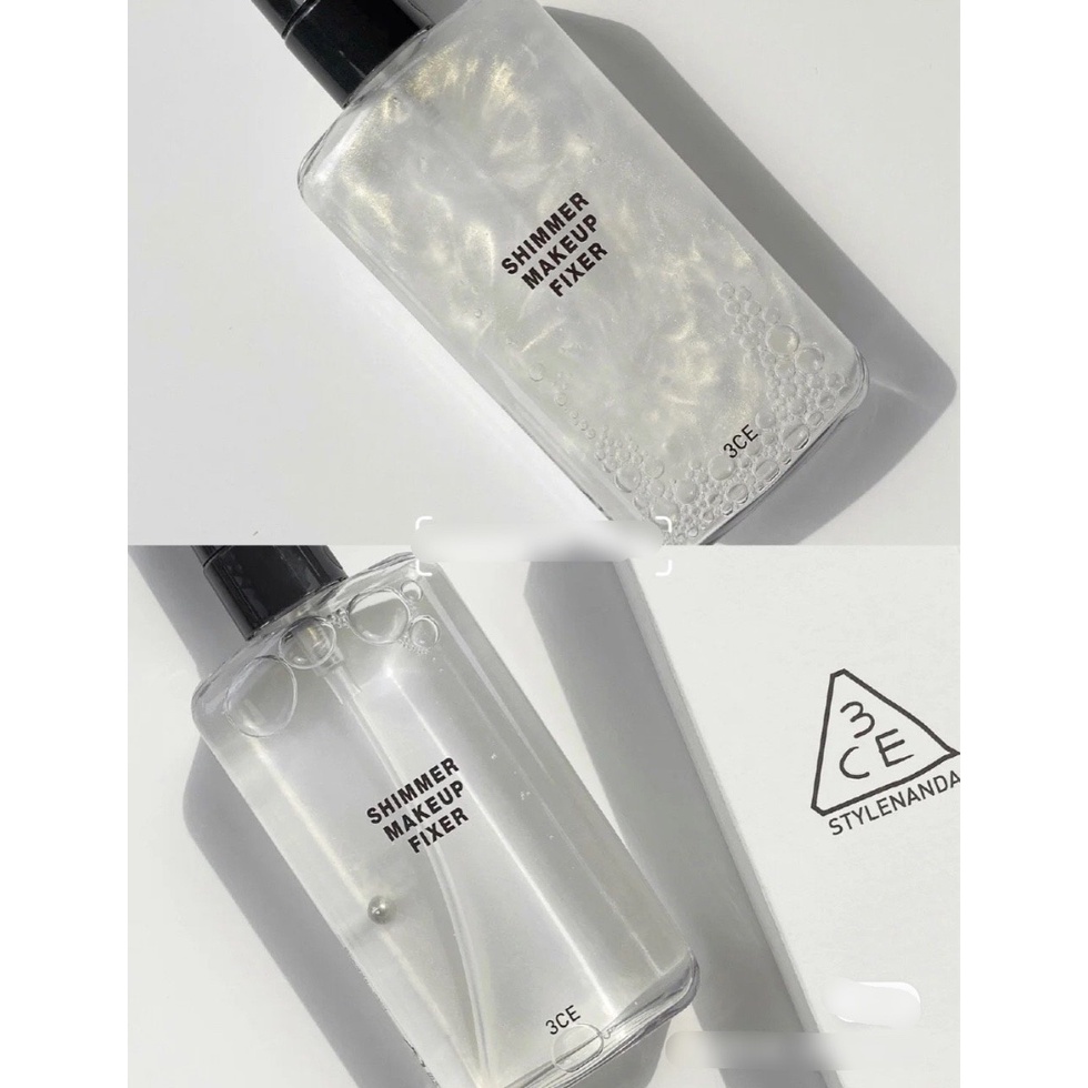 Xịt Khoáng Dưỡng Ẩm Khóa Nền 3ce Shimmer Makeup Fixer Có Nhũ + Makeup Fixer Mist Ko Nhũ 95ml