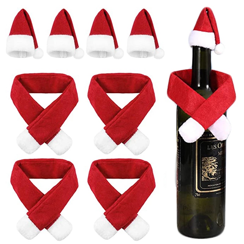 Set 10 Mô Hình Mũ Ông Già Noel Mini Bằng Len Dùng Làm Đồ Trang Sức / Vỏ Chai Rượu DIY