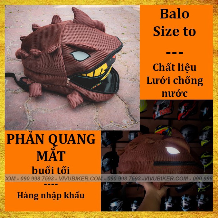 HOT-  [GIÁ KHO] Balo khủng long rồng đựng nón bảo hiểm fullface size to bằng lưới chống nước - Balo rồng màu cam phản qu