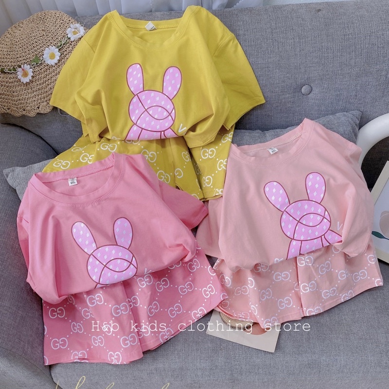 Bộ Cotton Bé Gái họa tiết thỏ GO 23-33kg❤Chất cotton 4 chiều siêu mềm mịn