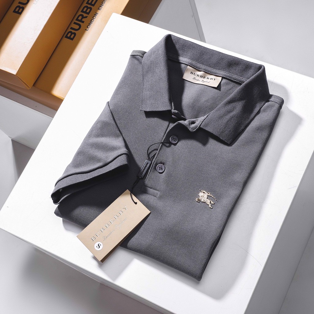 Áo Thun Nam Polo BURBERRY LOGO VÀNG 6 MÀU Form Regular-Fit Vải Dệt Tơ Cao Cấp Sang Trọng