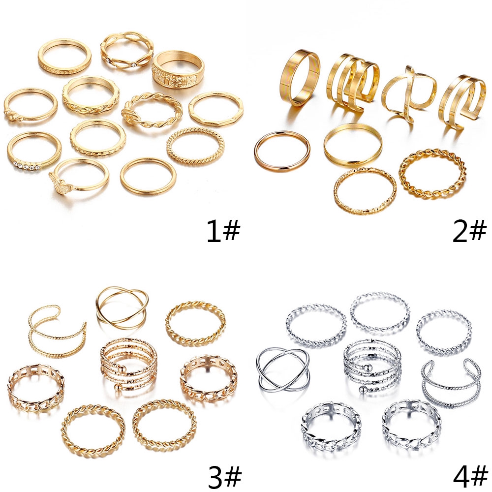 Set Nhẫn Đeo Tay Kim Loại Đính Đá Vintage Cho Nữ