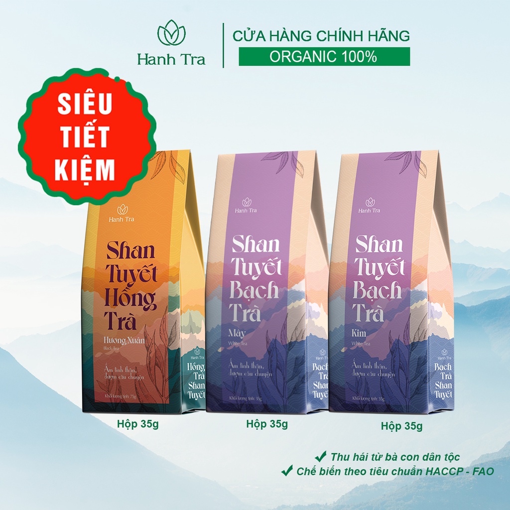 Chè Shan Tuyết Cổ Thụ Hà Giang Combo 3 Hộp Trà Ngon (Hồng Trà, Bạch Trà Mây, Bạch Trà Kim - Hộp 35g) Trà Shan Tuyết