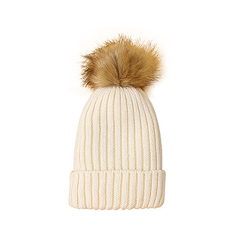 Mũ Beanie Dệt Kim Phối Bóng Lông Mềm Mại Giữ Ấm Mùa Đông Cho Bé Trai Và Gái