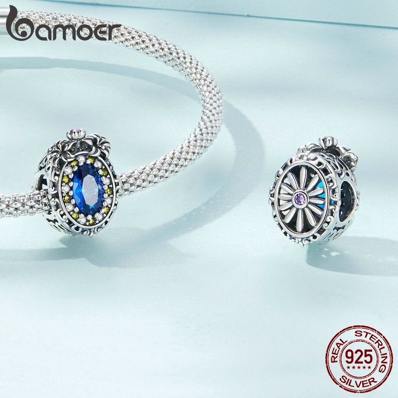Hạt xỏ BAMOER bằng bạc 925 đính đá sapphire giả trang trí đồ trang sức thời trang