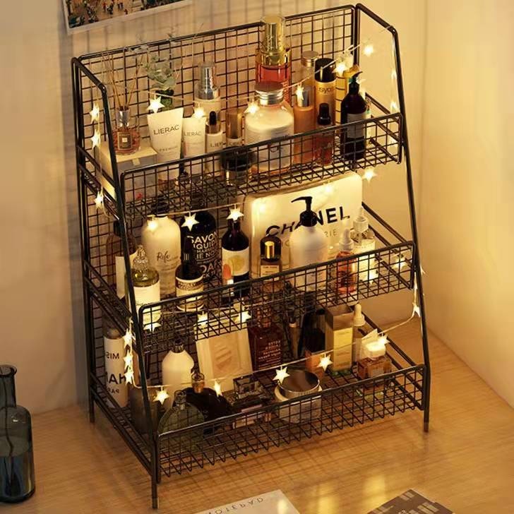 kệ đựng mỹ phẩm 3 tầng Kim loại với đèn ngôi sao