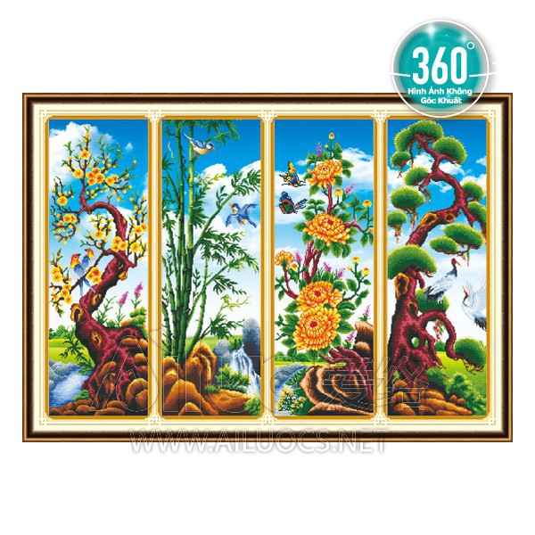 TRANH ĐÍNH ĐÁ Tứ Quý Tùng Cúc Trúc Mai 3D Ailuo AL77313 |148x98cm| - Chưa đính