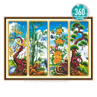 TRANH ĐÍNH ĐÁ Tứ Quý Tùng Cúc Trúc Mai 3D Ailuo AL77313 |148x98cm| - Chưa đính