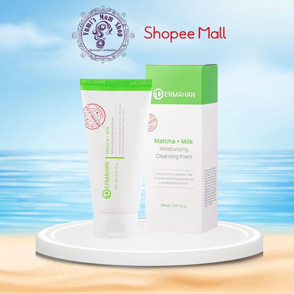 Sữa Rửa Mặt Dermahan Trà Xanh, Vitamin C, Lúa Mạch Đen Matcha & Milk Moisturizing Cleansing Foam 150ml