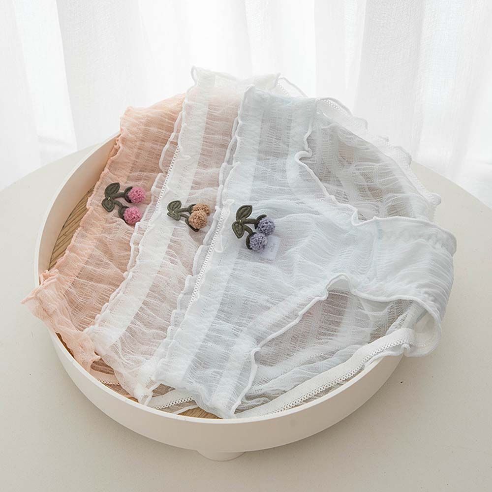 Quần lót ren trong suốt co giãn thoáng khí phối họa tiết quả cherry nhiều màu thời trang Hàn Quốc cho nữ