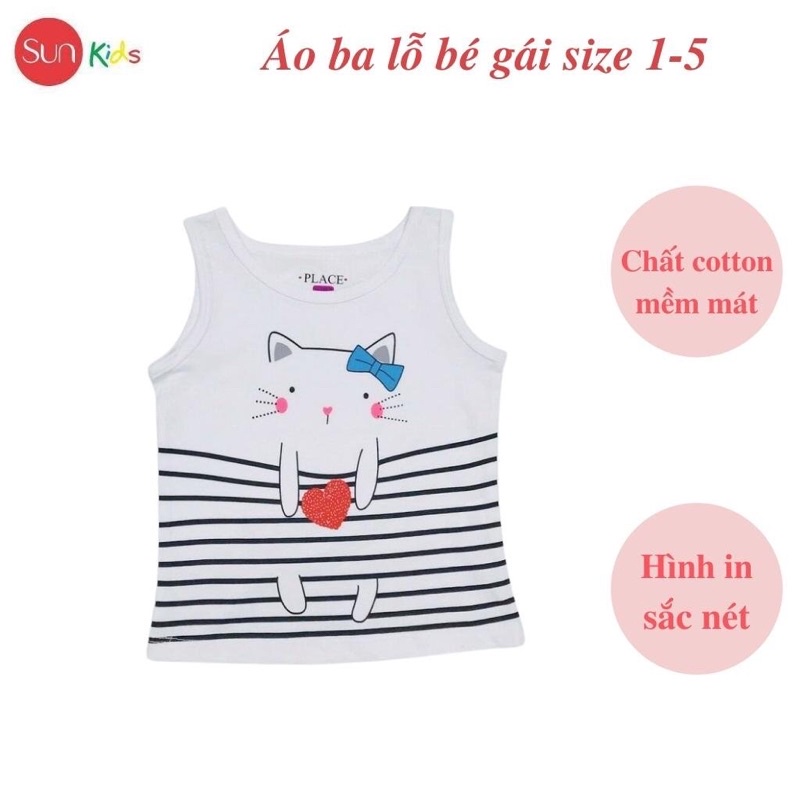 Áo thun bé gái, áo phông bé gái dáng ba lỗ, chất cotton, nhiều màu, size 1-5 - SUNKIDS1