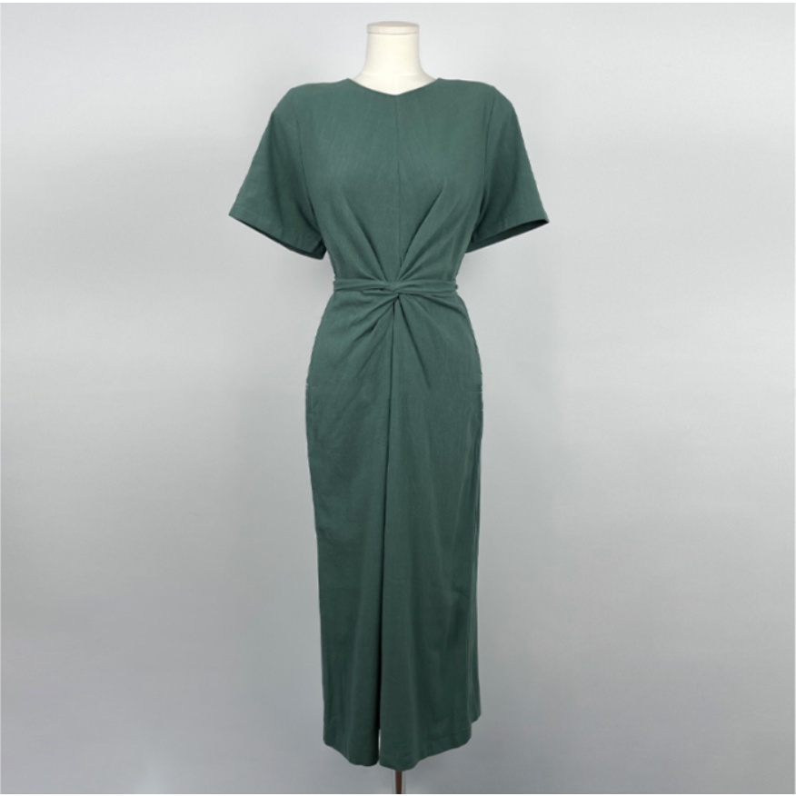 Váy cộc tay suông dài, thiết kế xoắn eo kiểu Pháp nhẹ nhàng sang trọng thanh lịch