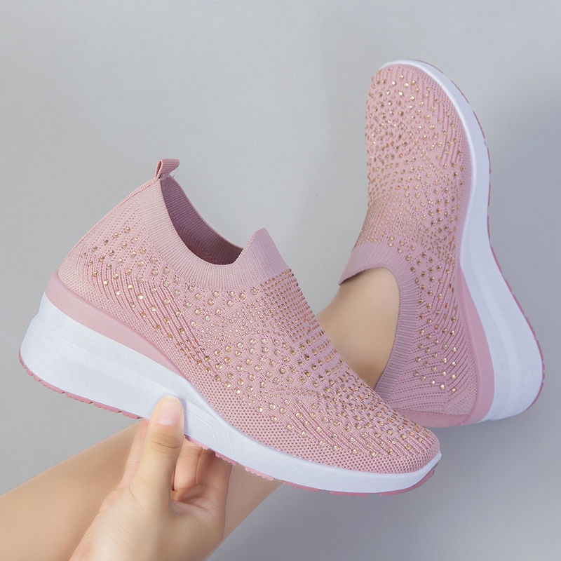 Giày thể thao nữ sneaker độn đế chất liệu vải đẹp màu trắng siêu nhẹ cho trung niên bảo hành 1 năm BN46 TIMAN