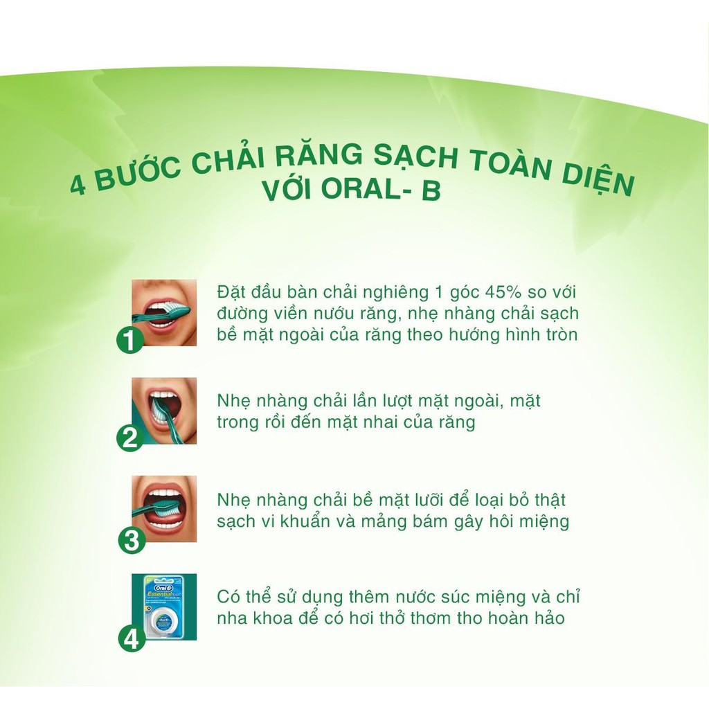 Bàn chải OralB tinh chất Trà Xanh/ Trà Đen vỉ 3 cây (Mua 2 tặng 1)