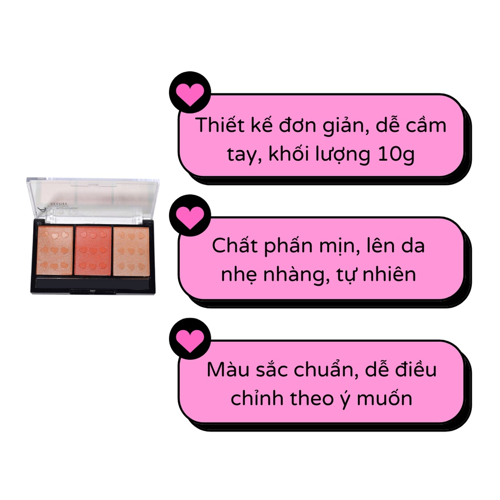 Má hồng AMUSE 3 Color Blush tự nhiên lâu trôi 10.5g