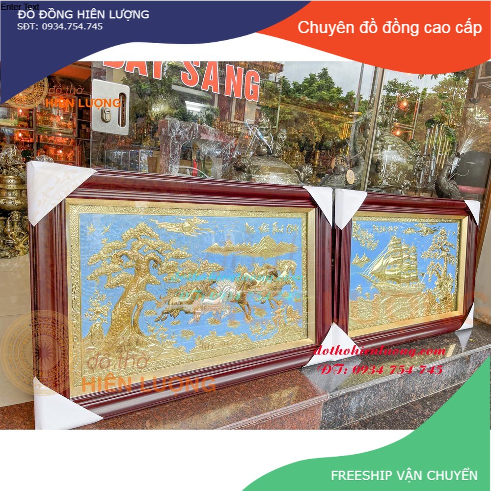 Tranh treo tường mã đáo thành công và thuận buồm xuôi gió bằng đồng (DxR: 80x120cm)