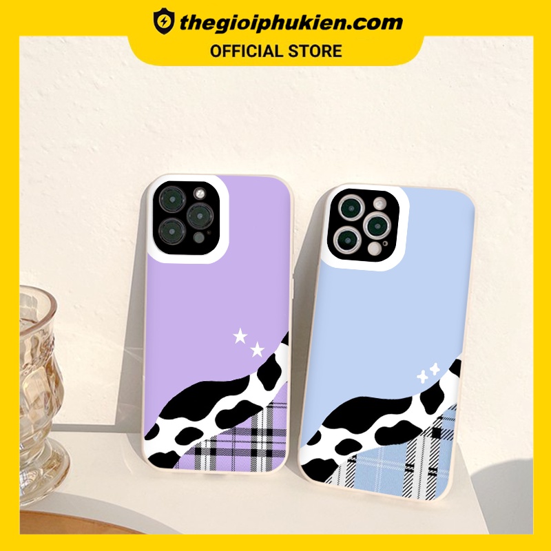 Ốp iphone - Ốp lưng iphone cạnh vuông viền camera Caro bò sữa dành cho ip 6 đến 14promax - ng158