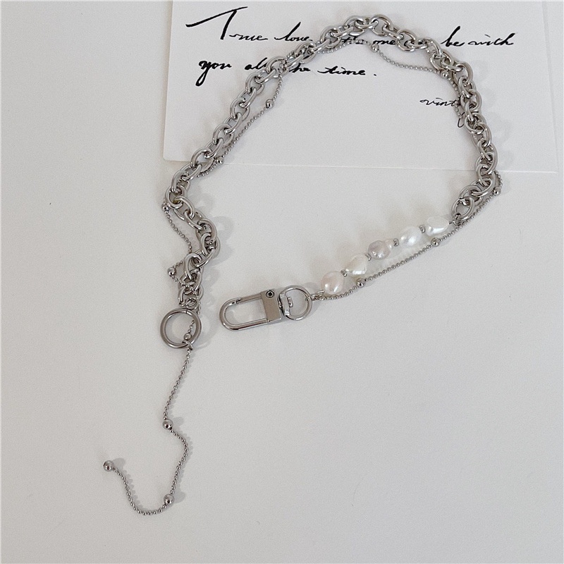 Vòng cổ Sợi Xích Đôi Bằng Kim Loại Đính Hạt Ngọc Trai Thời Trang