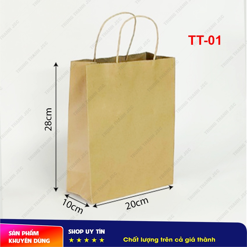 Túi giấy Kraft có quai, túi đựng quà - Kraft Handle Bag - 20x10x28cm - mẫu TT-01 - Tiêu chuẩn xuất khẩu