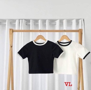 Áo croptop trơn viền cổ V&L