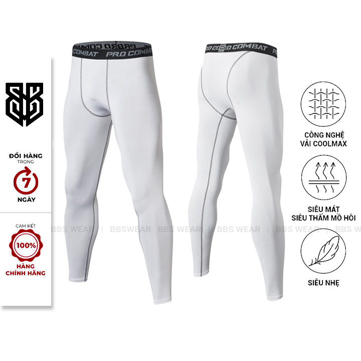 Quần Legging Nam Loại Dài BSS WEAR - Quần Thể Thao Nam Dài Trắng Chuyên GYM Bóng Rổ Bóng Đá SPORTWEAR - Màu Trắng