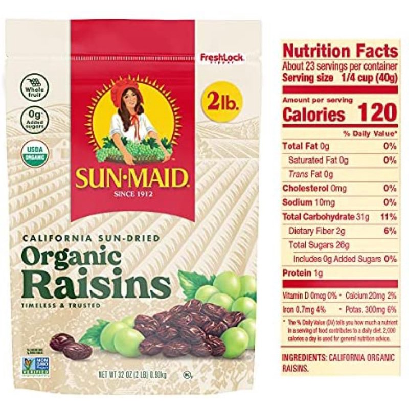 (Hàng air Mỹ - Date 2023) Nho khô 907g Organic SUNMAID Raisins