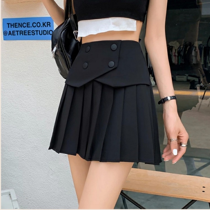 Chân váy tennis xếp ly màu trắng đen xếp li skirt cạp lưng cao ngắn chữ a phối cúc phong cách ulzzang Goness | BigBuy360 - bigbuy360.vn
