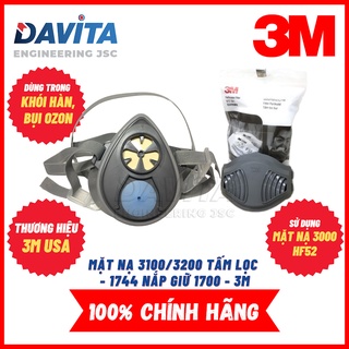 Bộ mặt nạ lọc hơi khói hàn và bụi vô cơ 3100/3200 kèm 10 tấm lọc bụi 1744 và 1 nắp giữ 1700 3M