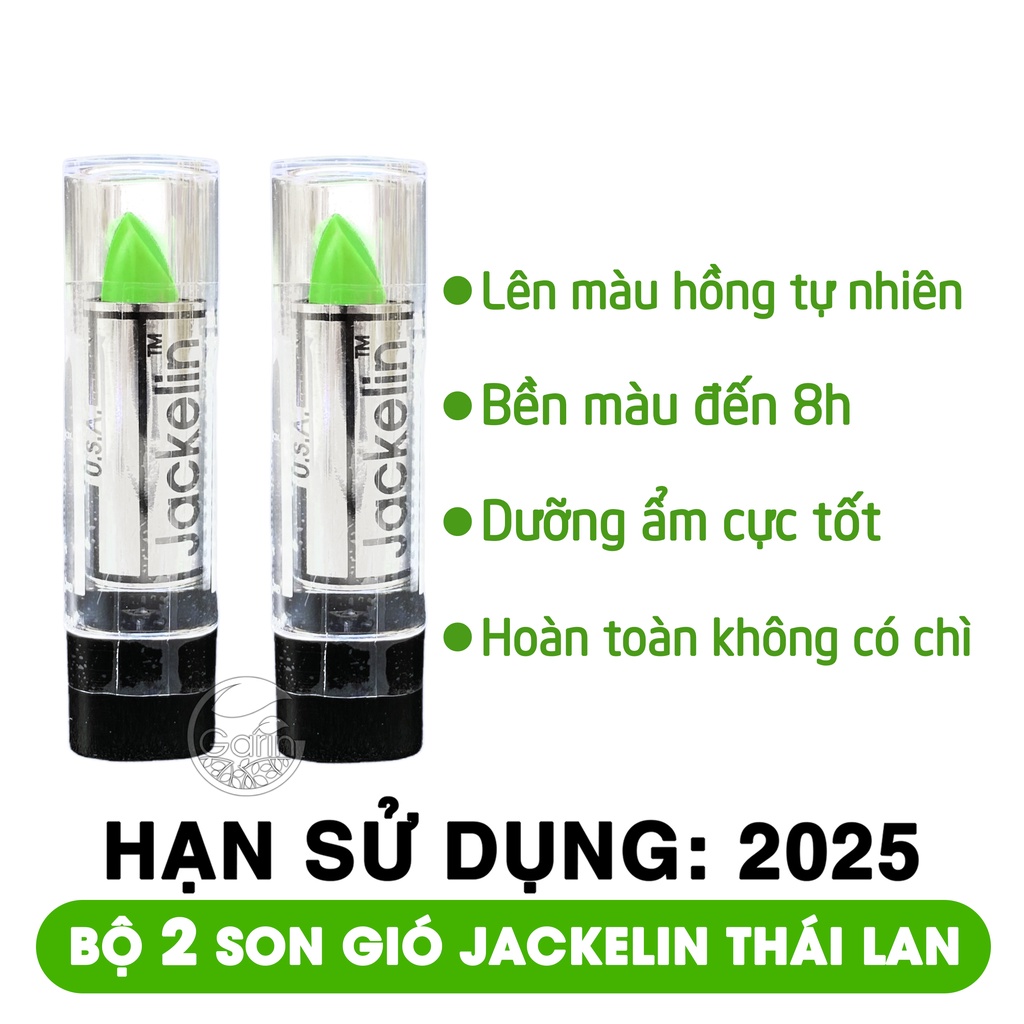 Bộ 2 thỏi son gió dưỡng môi có màu jackelin thái lan màu xanh bôi lên môi thành màu hồng cánh sen Mỹ Phẩm Sỉ Emer