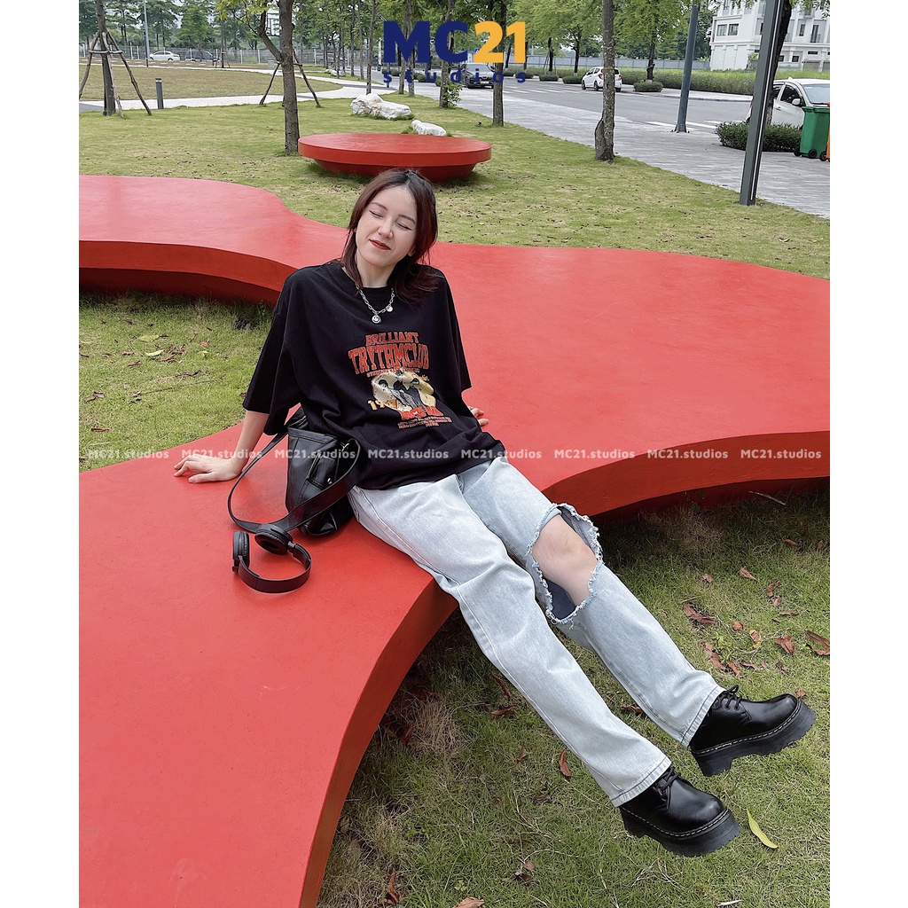 Quần jeans suông rách cutout MINIONCLOTHING lưng cạp cao Unisex nam nữ pants bigsize Ulzzang Streetwear Hàn Quốc Q607