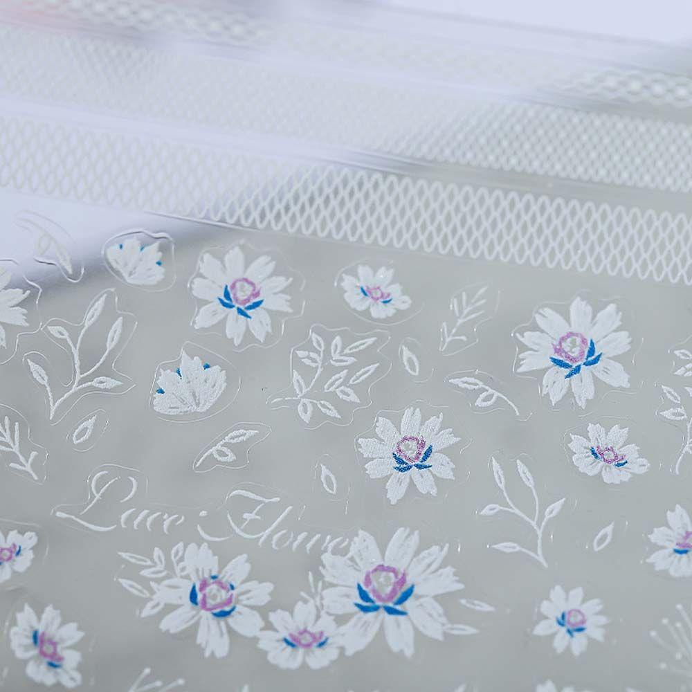 Miếng Dán Trang Trí Móng Tay Tự Dính Họa Tiết Dập Nổi 5D Màu Trắng Dễ Thương Dành Cho Nữ