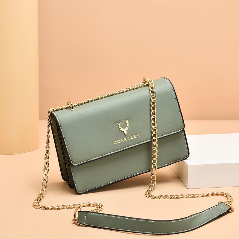 Túi Đeo Chéo Hình Vuông Cỡ Nhỏ Màu Trắng Phối Dây Đeo Sợi Xích Phong Cách Hàn Quốc Thời Trang Cho Nữ