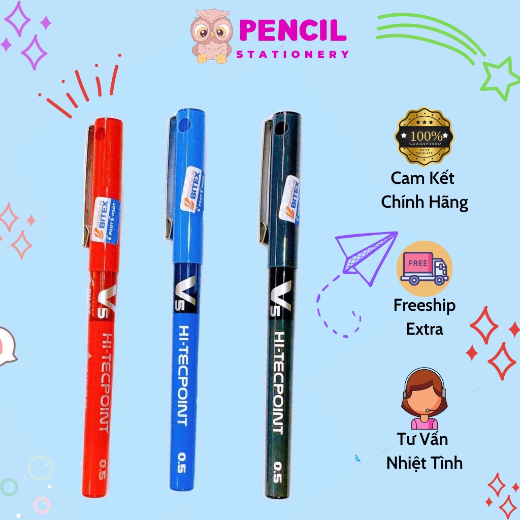 Bút Nước Mực Gel Hi-Tecpoint V5 Ngòi 0.5mm Màu Xanh, Bút Bi Ký Đẹp Êm Trơn Tru Cho Học Sinh Văn Phòng