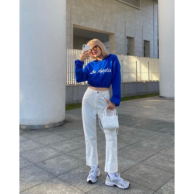 Áo croptop hoodie có mũ chất thun cotton eo bo thun in chữ nổi LA MIEU - JM26