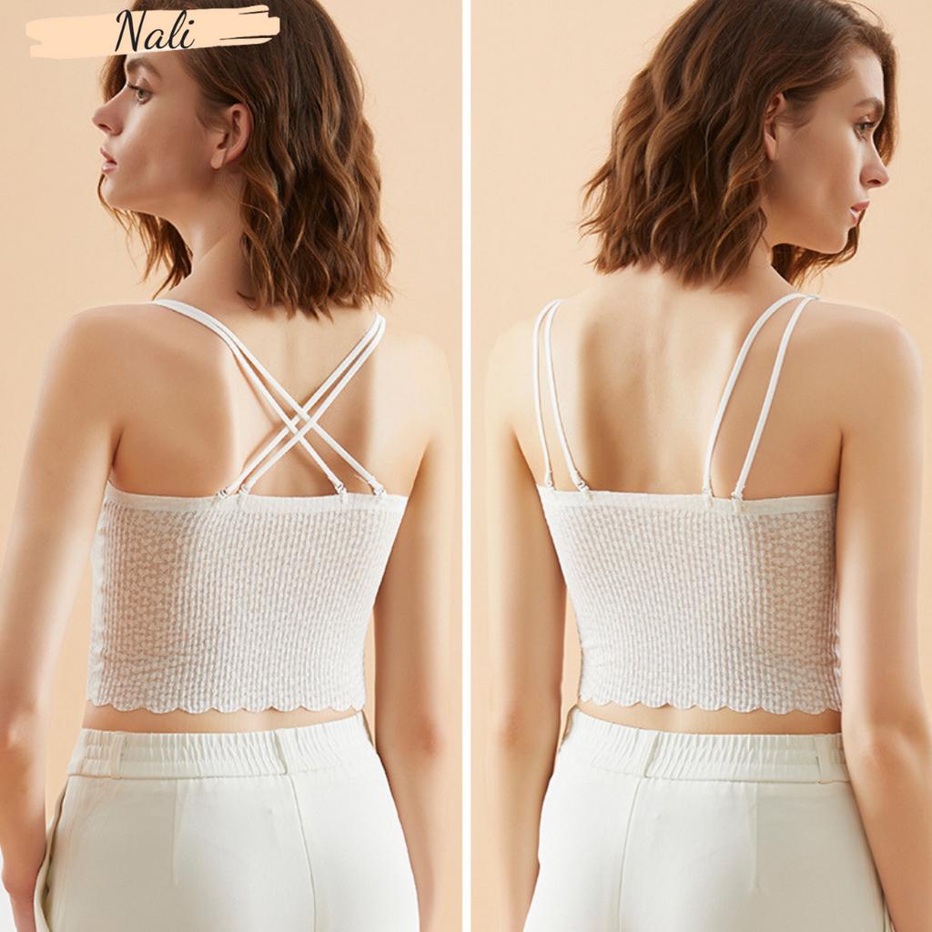 Áo Bra Nữ 2 Dây Ren Dáng Croptop Họa Tiết Dập Nổi Có Mút Nâng Ngực NL214