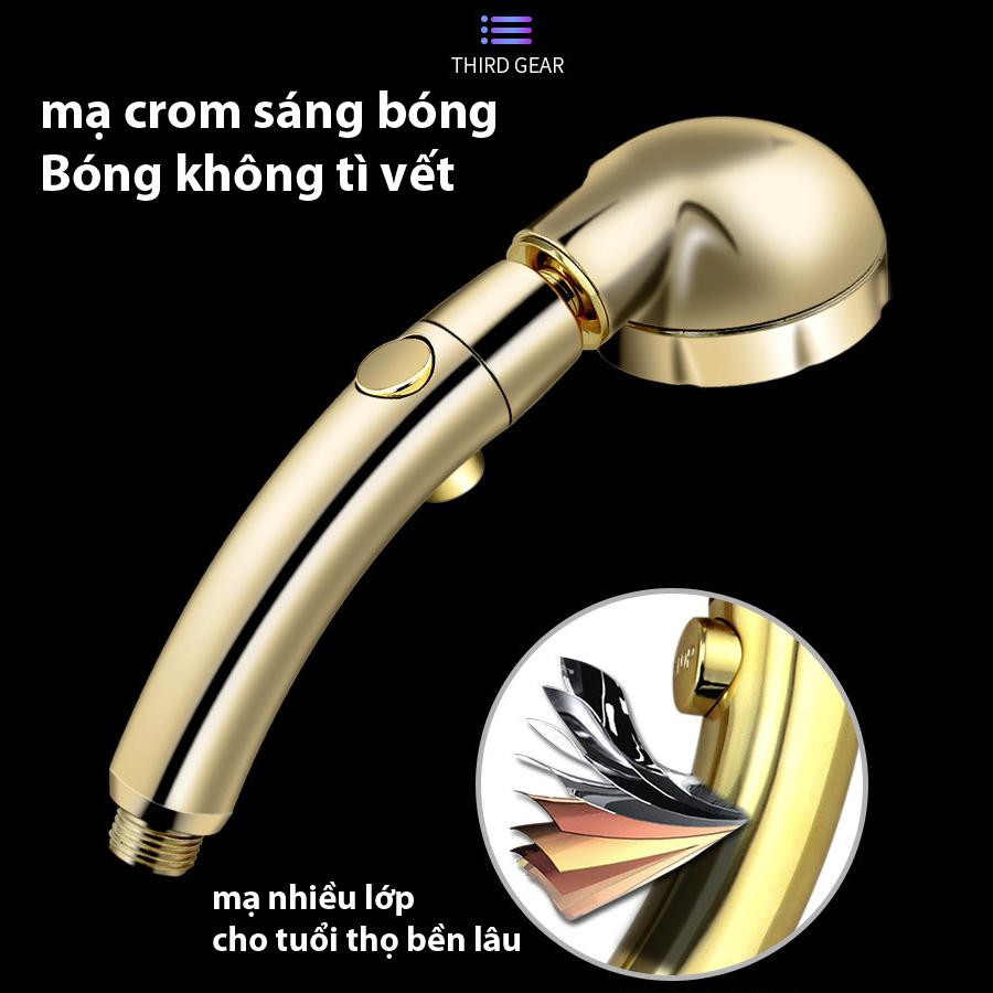 Vòi Sen Tăng áp Có Nút Khóa Nước 3 chế độ Phun, Xoay 360 độ Hàng Xịn - Vàng Gold SSA329