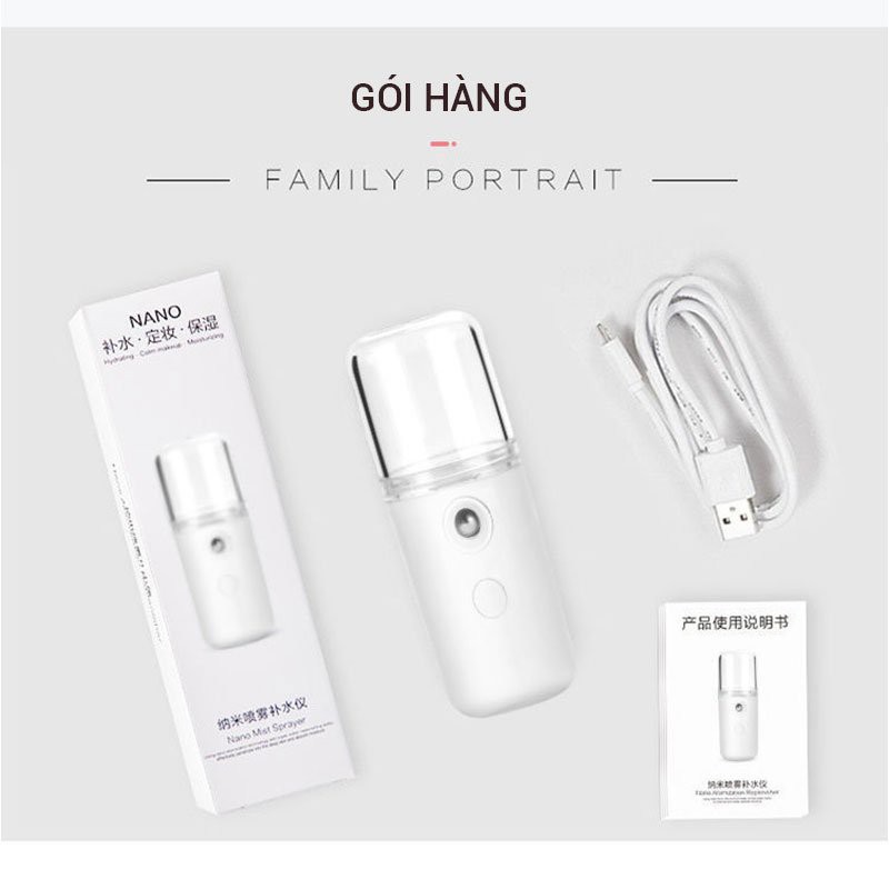 [HÀNG CÓ SẴN] Máy phun sương mini cầm tay, máy xịt khoáng nano cấp ẩm cho da tiện lợi có thể sạc điện