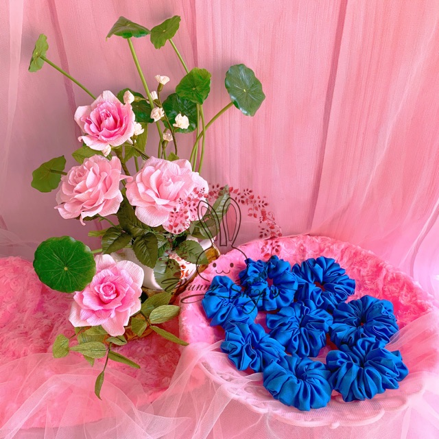 Scrunchies xanh lấp lánh - dây cột tóc xanh lấp lánh