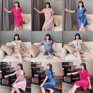 Đầm ngủ mặc nhà lụa satin mềm mát, váy ngủ sơ mi lụa cao cấp