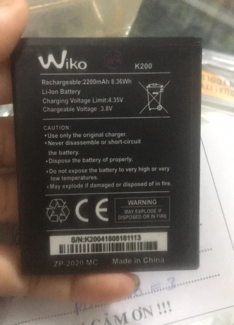 Pin wiko suny3 plus K200, dung lượng cao 2200mAh