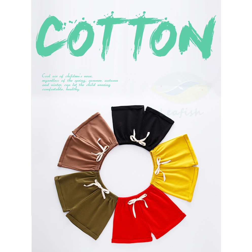 Quần Short Cột Dây Chất Liệu Cotton Màu Trơn Thời Trang Xuân Hè Cho Bé 100-150cm