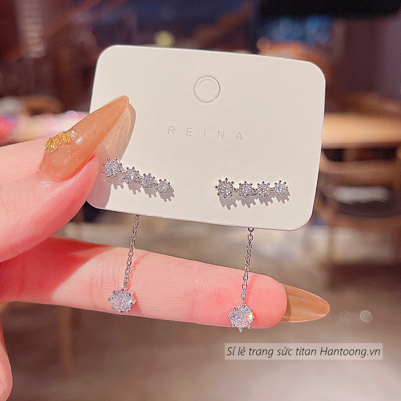 Bông tai nữ đính đá pha lê cao cấp có thể đeo được 2 kiểu khác nhau phong cách ins hàn quốc