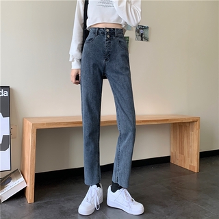 Quần Jeans Lưng Cao Ống Đứng Thời Trang Xuân Thu Cho Nữ