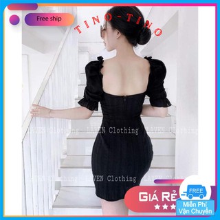 Đầm body cổ U tay phồng tiểu thư siêu Hot